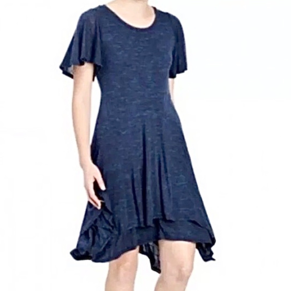 Anthropologie Dolan Navy Blue Short Sleeve Dress Handkerchief Hem